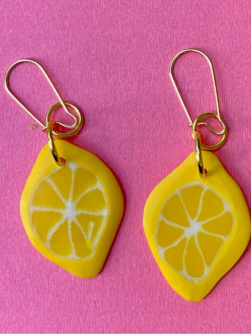 Handcrafted Yellow Lemon Slice Drop Earrings